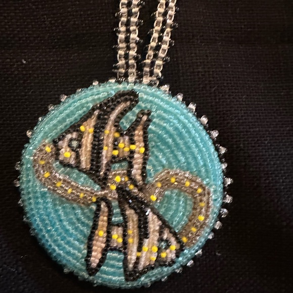 Artisan Native American Hand Beaded Necklace with Pisces Pendant - Picture 2 of 2